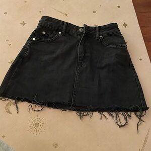 Topshop Black Denim Frayed Hem Skirt